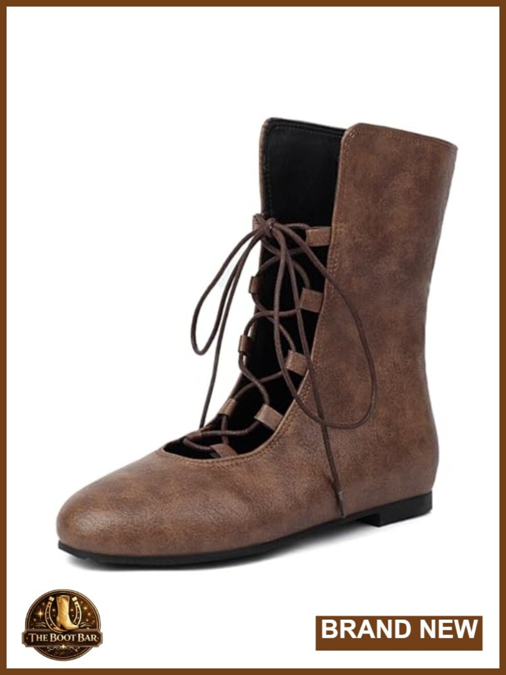 Faux Leather Lace Up Ankle Boots Cushioned Insole Flat Booties